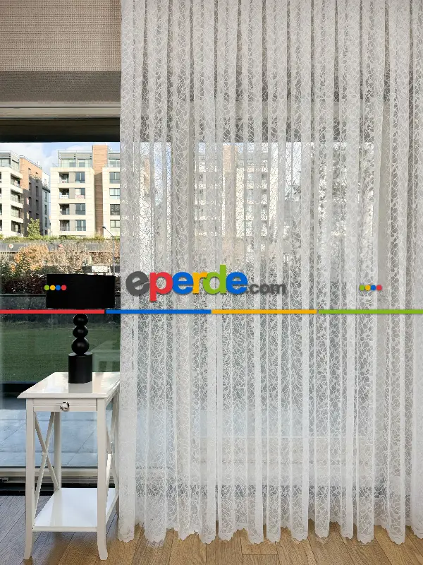Salon - Fransız Dantel Örme Tül Perde, Desenli Ütü İstemeyen Tül