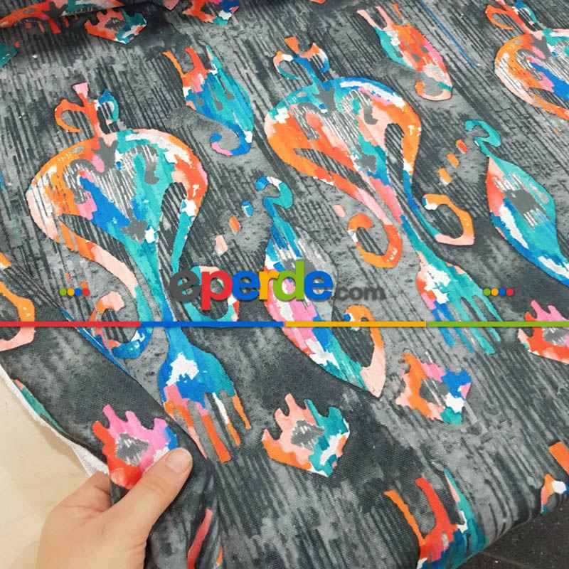 Mutfak Fon Perde Baskılı Evm245- Gri-Füme-Antrasit