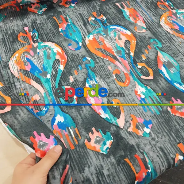 Etnik Desenli Fon Perde Evm245 _e - Kumaşı Kalındır Duck Bezi Değildir.- Gri-Füme-Antrasit-Sarı-Beyaz-Turkuaz-Çok Renkli-Antrasit