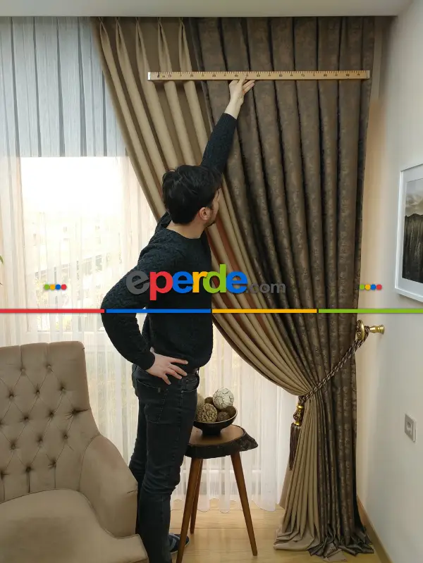 Açık Koyu Kahve Renk Kombinli Desenli Fon Perde- Kahve Koyu-sütlü Kahve