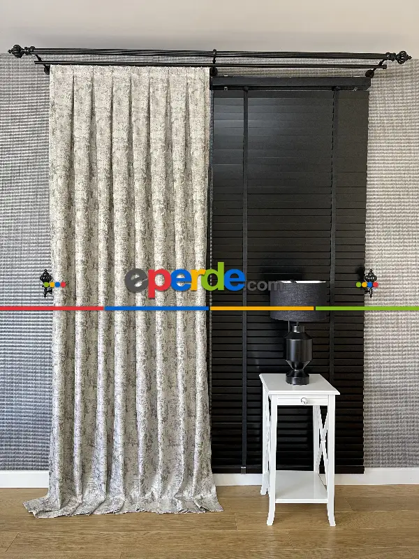 Kahve Bej Rengi Düz Jakar Fon Perde