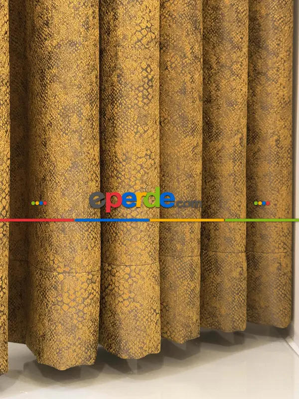 Yatak Odası - Gold Hardal Jakar Dokuma Desenli Fon Perde, Hafif Parlak Premium Kalite Seri
