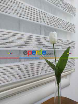 Kahverengi Lüks Zebra Perde- Ekru