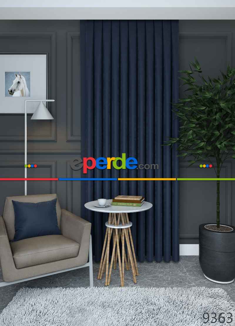 Düz Parlament Mavisi Fon Perde Dökümlü 841