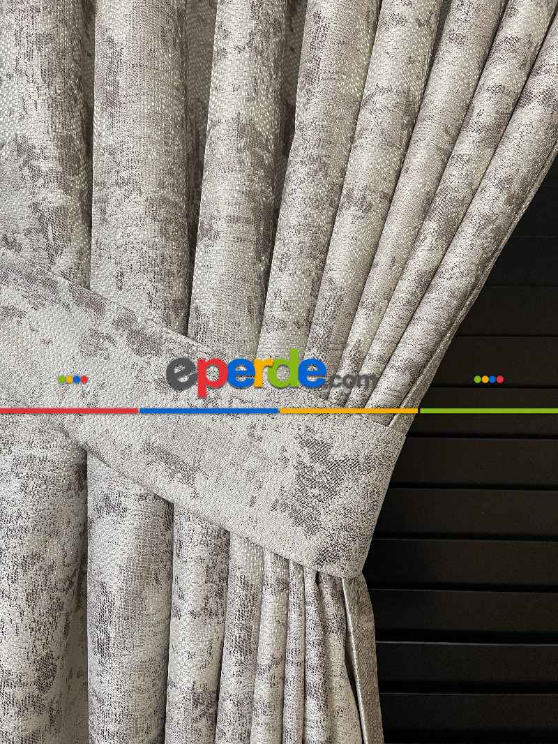 Bej Kahve Desenli Jakar Fon Perde (180)- Kahve Açık