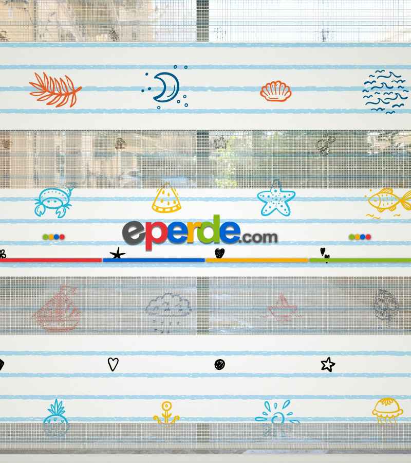 Denizci Desen Baskılı Zebra Perde- Çok Renkli