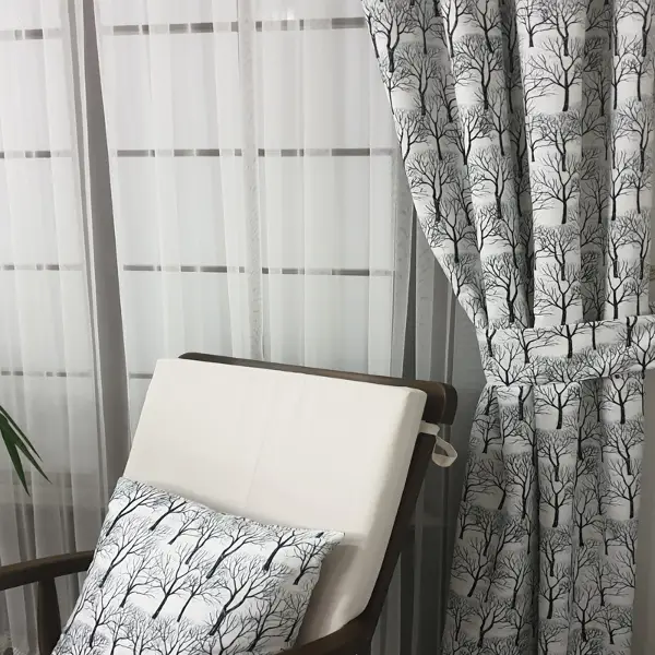 Salon Fon Perde Baskılı- Siyah