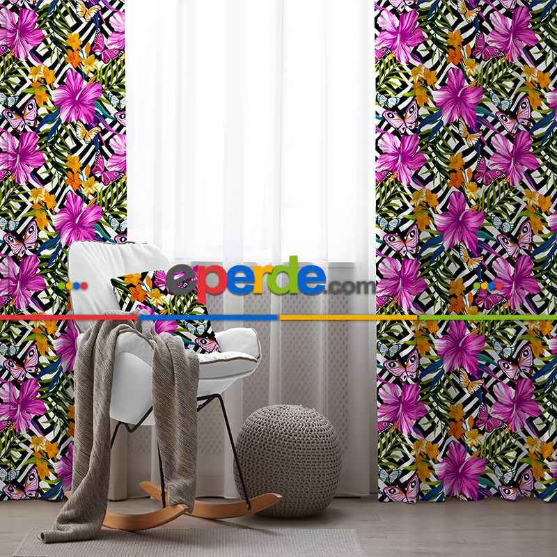 Çiçek Desenli Fon Perde Evim K-519 Kumaşı Kalındır Duck Bezi Değildir