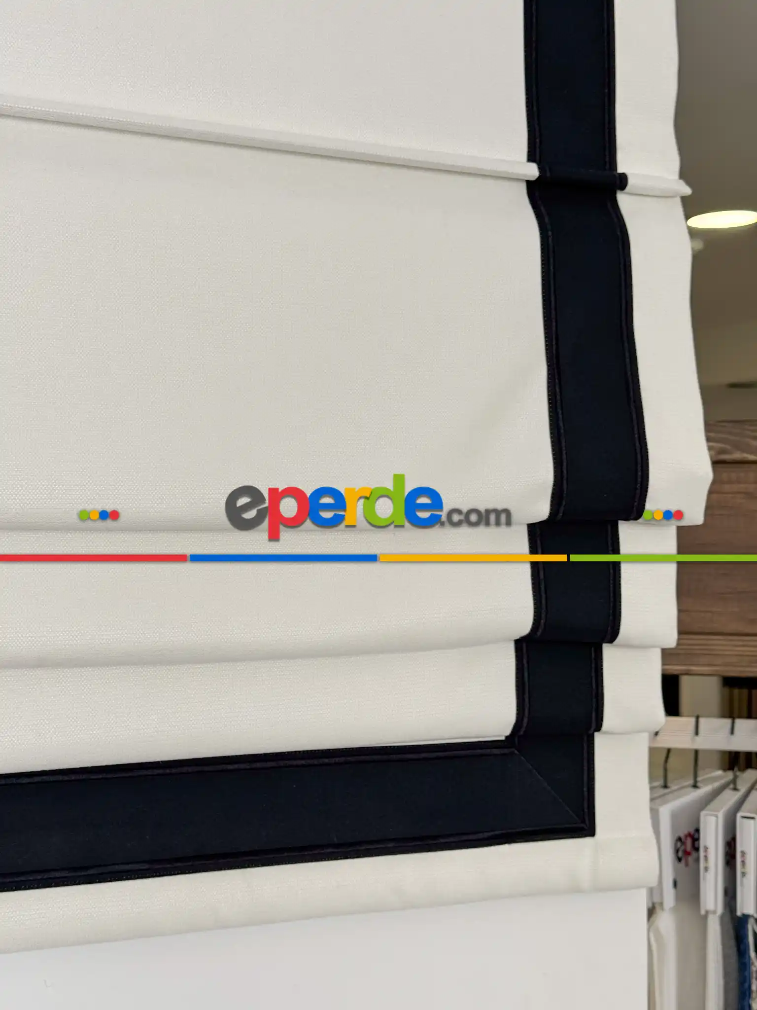 Krem Naturel Keten Siyah Biyeli Katlamalı Perde