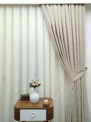 Açık Bej- Düz Fon Perde ( 150cm Dökümlü Fon )- Krem