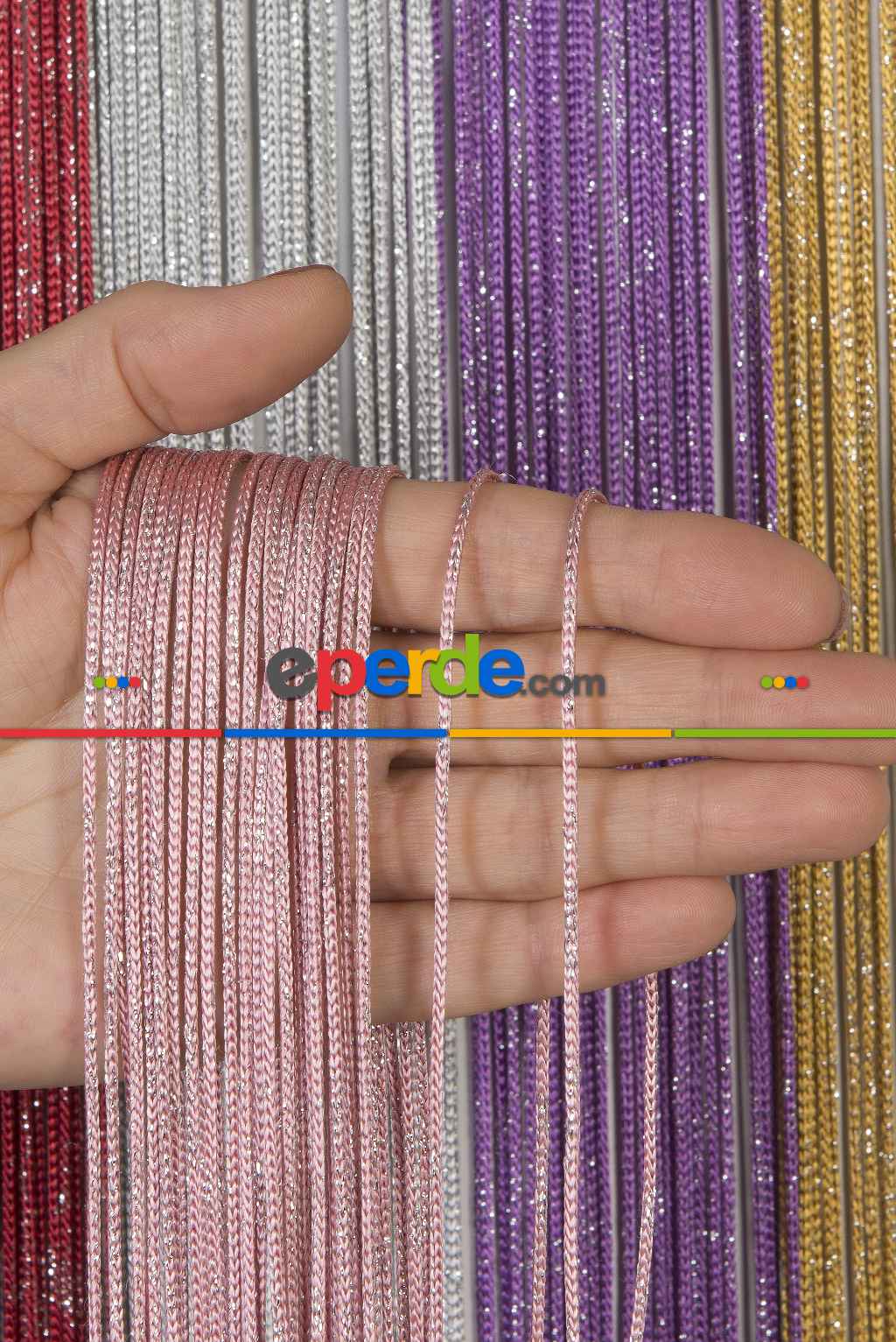 Kalın Zincir Serisi İp Perde Pembe Gümüş- Pembe-gümüş Simli