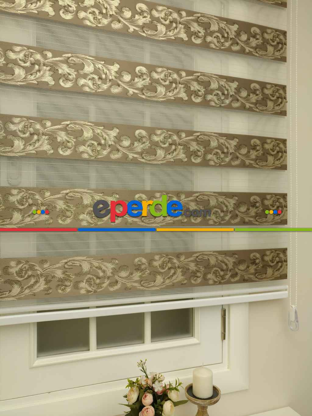 Oturma Odası - Jakarlı Zebra Perde Bdz-02- Altın Simli-kahve