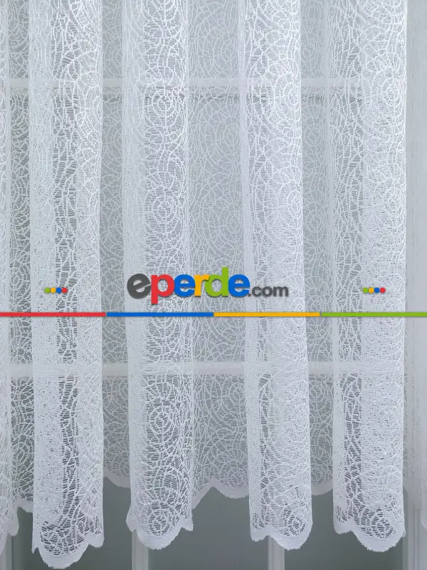 Örme Örümcek Ağı Desenli Tül Perde Ekru