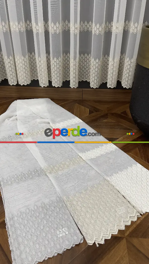 Oturma Odası - Premium Seri Trend Perde Modelleri 2023-kabartma Atlas İplikle Nakışlı İşleme Tül Perde 02