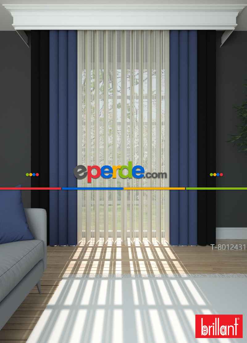 Brillant Akıllı Tül Siyah-mavi Perde Tül Dikey Zebra Perde Düz 1. Kalite