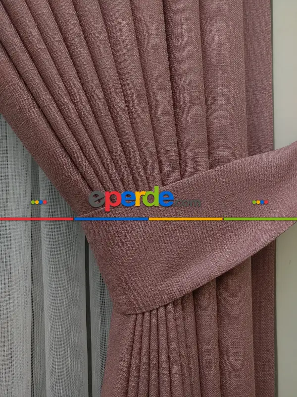 Yatak Odası - Keten Gül Kurusu Renk Düz Fon Perde- Pudra