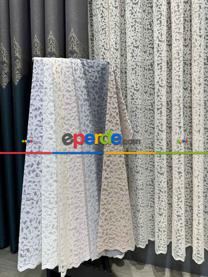 Mutfak Kaşmir Örme, Tül Perde Tek Kanat - Bej