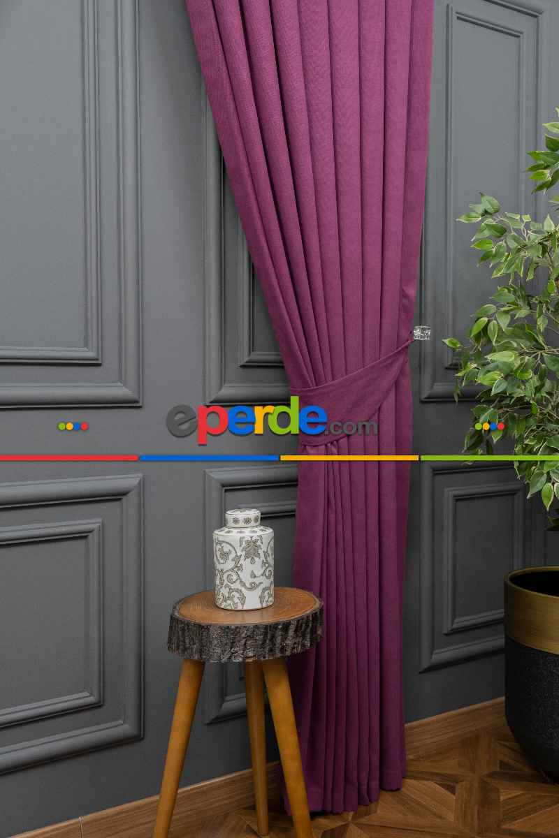 Salon - Vişne Rengi Düz Fon Perde Dökümlü En 