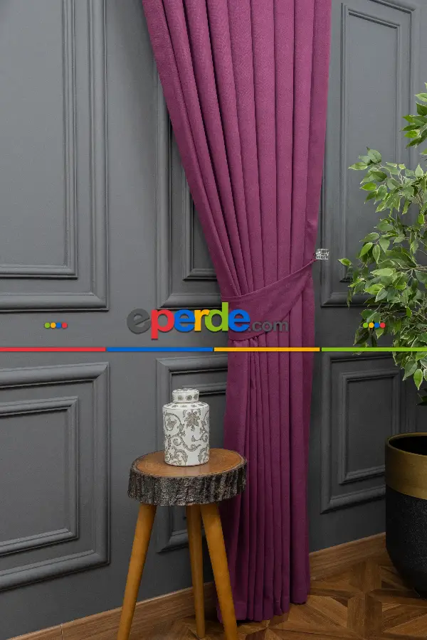 Salon - Vişne Rengi Düz Fon Perde Dökümlü En 