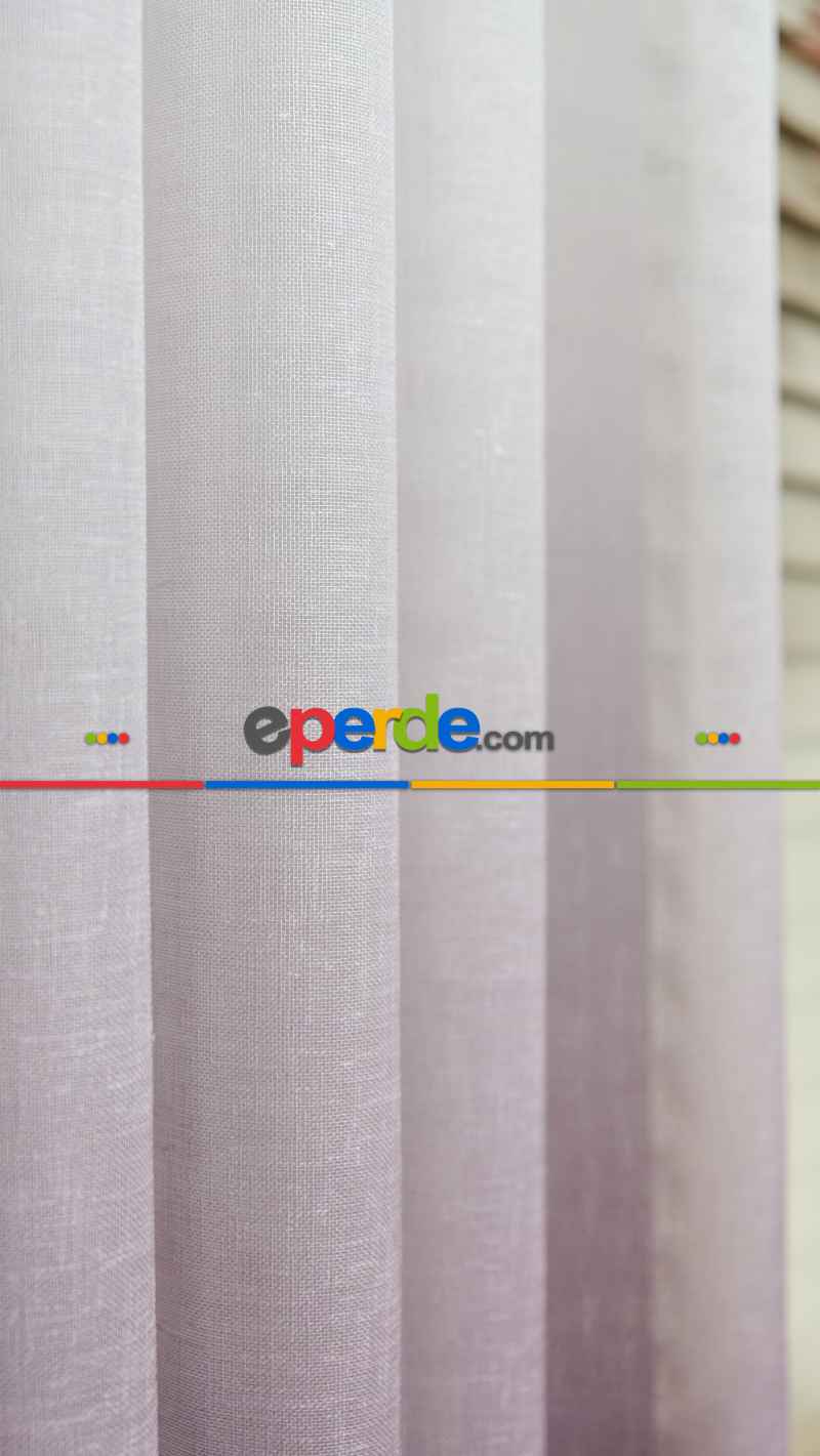 Keten Ekru Mor Degrade Geçişli Tül Perde, Ağır Gramajlı Premium Seri, Eteği Kurşunlu