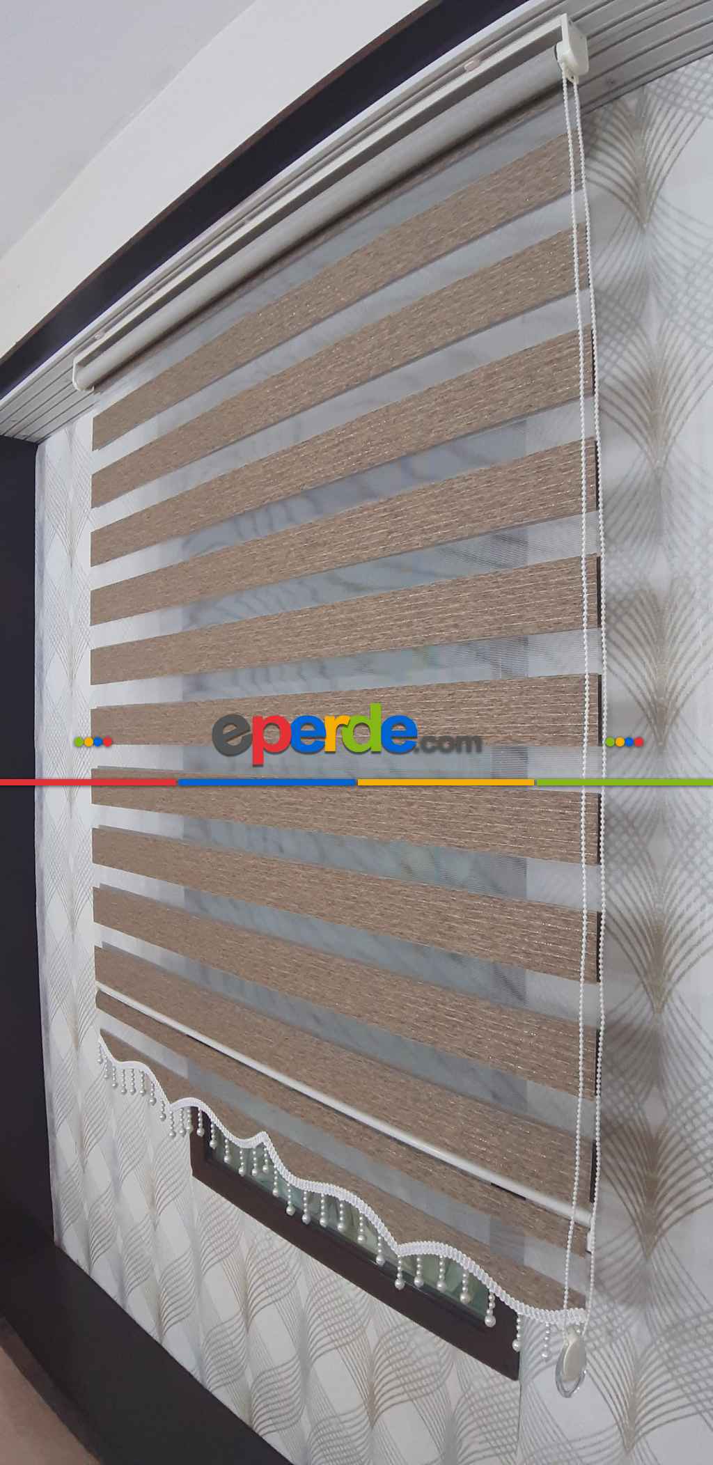 Salon Zebra - Koyu Çizgili Kahve Bambu Zebra Perde- Kahve Koyu