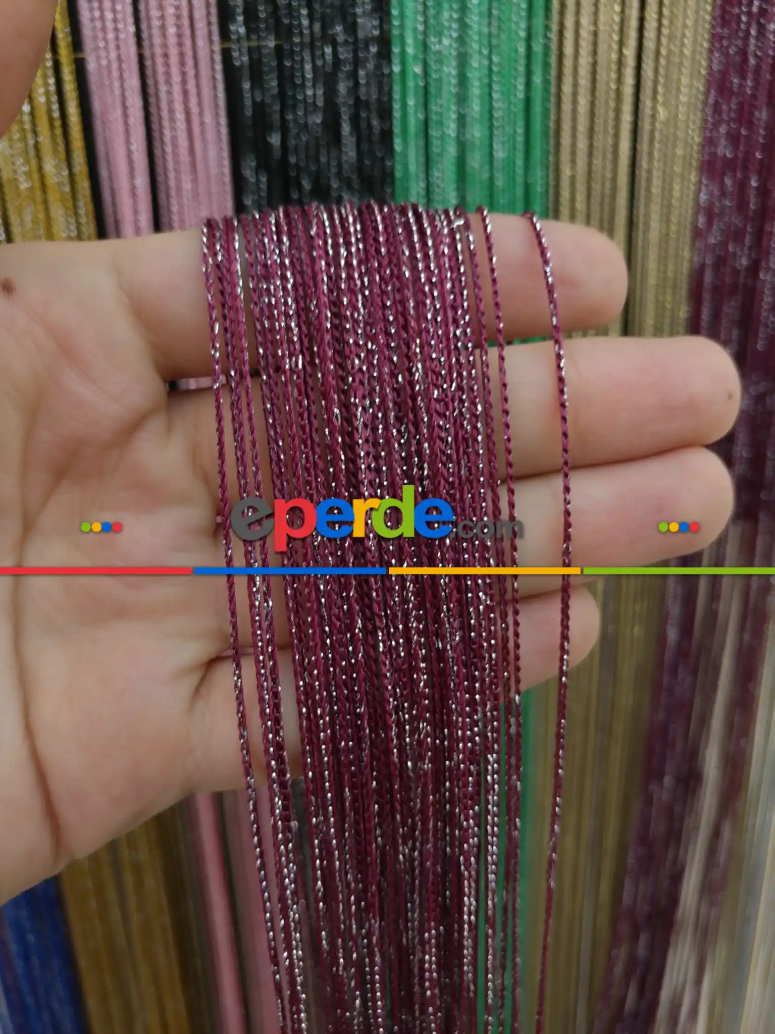 Bordo Rengi İp Perde İnce Zincir Simli Serisi- Bordo-gümüş