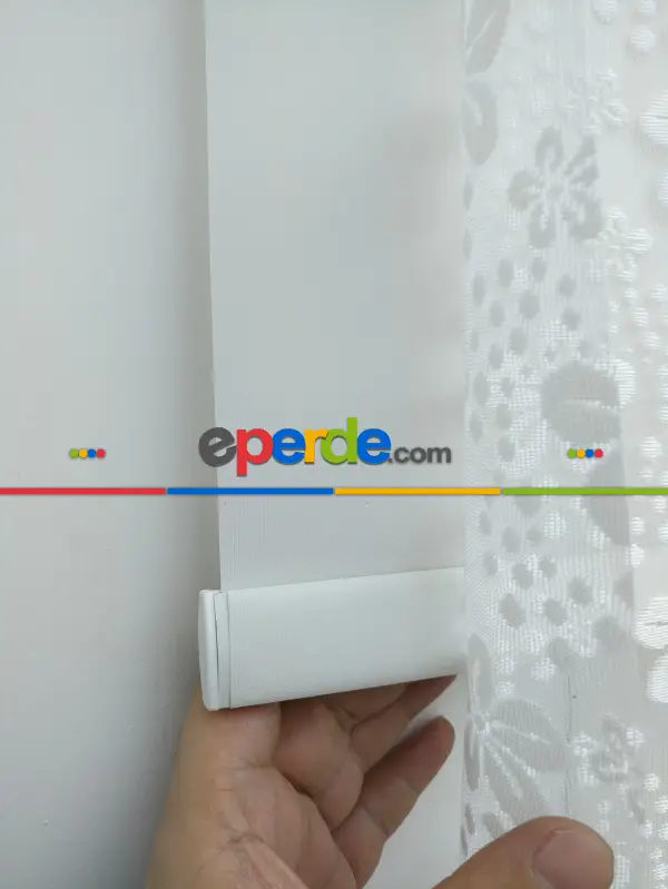 Jakar Örme Tül-feray 801 Ekru Çiftli Sistem Dantel Desenli Perde- Ekru