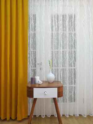 Ağaç Dalları Desenli Tül Perde- Ekru