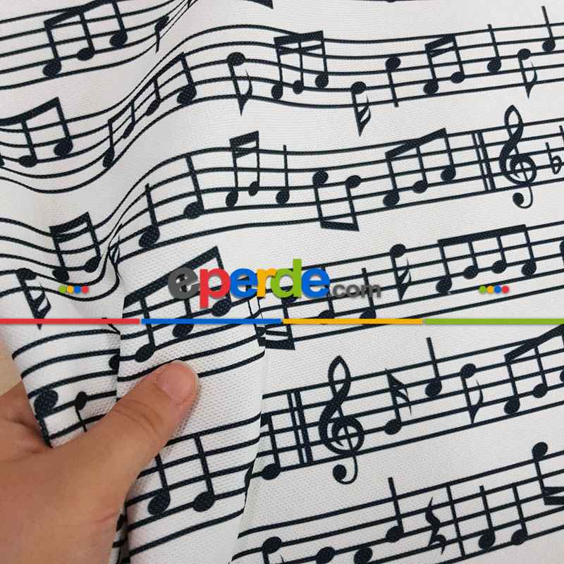 Nota Desenli Fon Perde Evm760 Kumaşı Kalındır Duck Bezi Değildir- Siyah-Beyaz