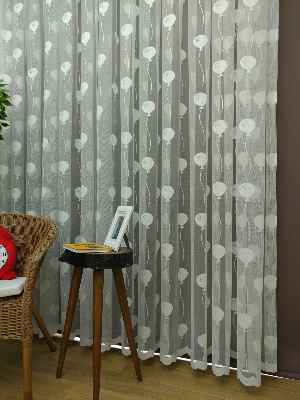 Çocuk Odası Tül Perde - Balon Desenli Örme Tül Perde- Ekru