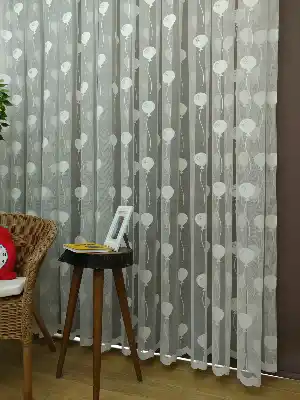 Kız Bebek Ve Çocuk Odası Tül - Balon Desen Çocuk Odası Örme Tül Perde- Ekru