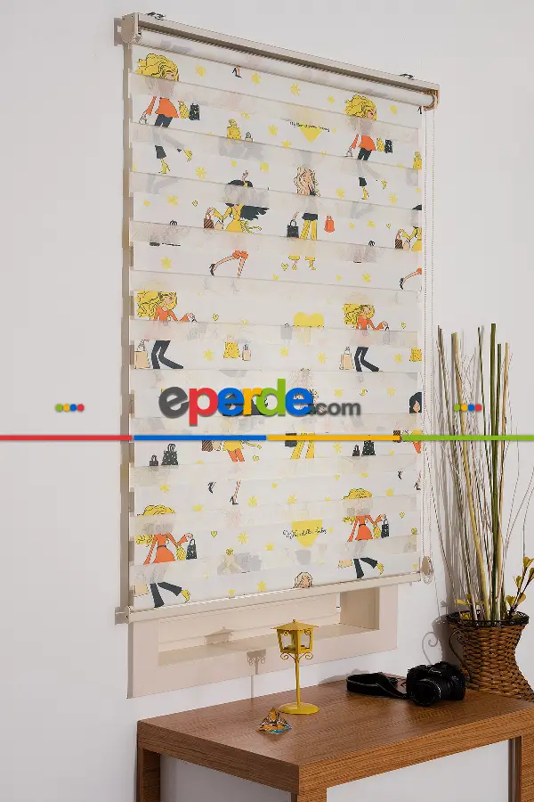 Çocuk Odası - Fashion Desenli Zebra Perde- Sarı