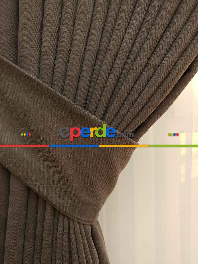 Kahverengi - Düz Fon Perde ( Dökümlü Fon Perde)- Sütlü Kahve
