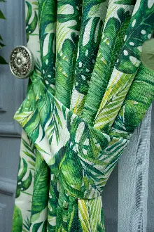 Yaprak Desenli Fon Perde Kumaşı Kalındır Duck Bezi Değildir- Yeşil-Beyaz-Açık Yeşil