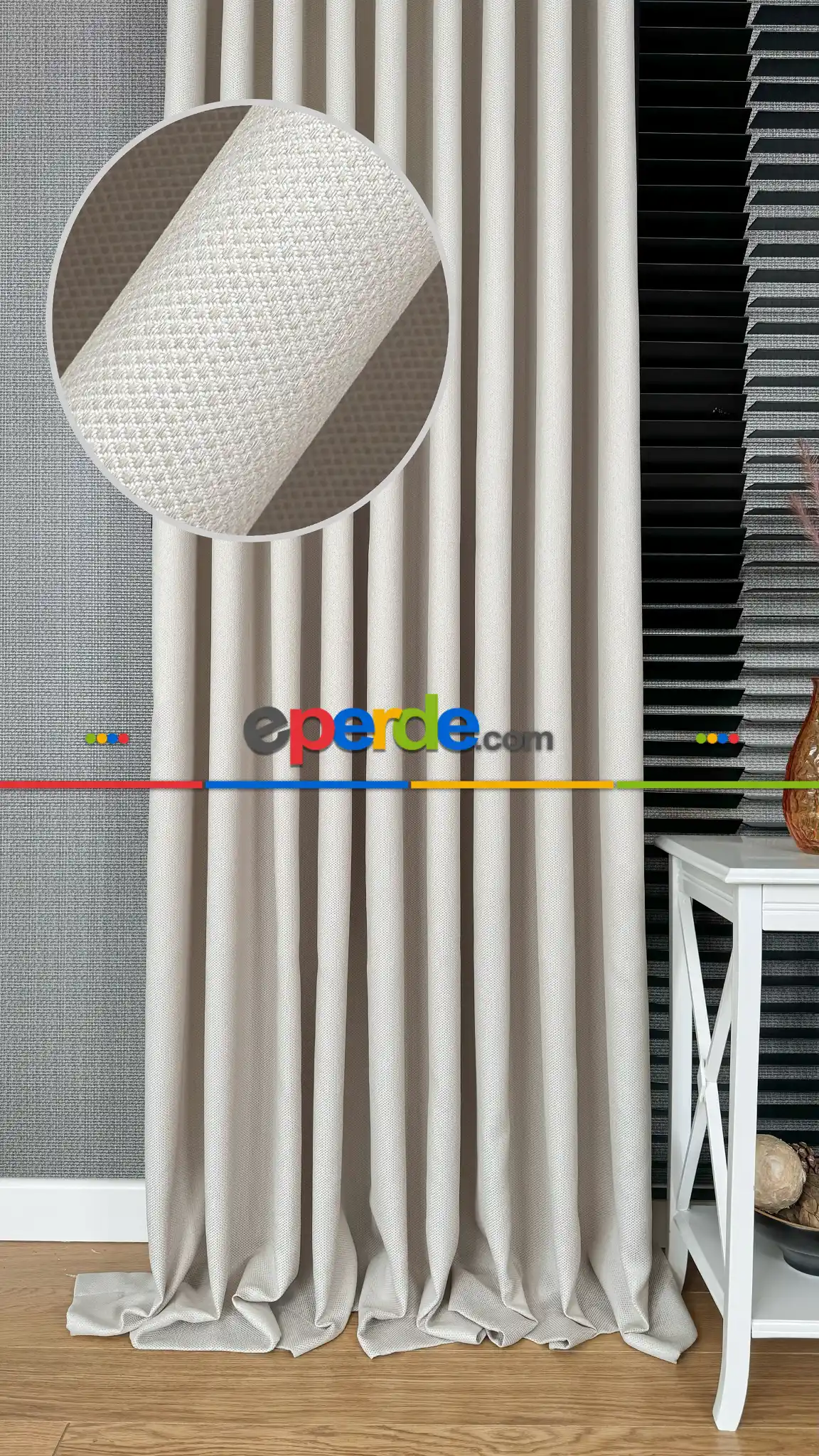 Bej Düz Jakar Dokuma S Pile Fon Perde, Premium Kalite Serisi Hasır Doku Fon Perde