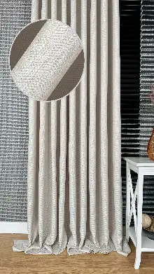 Bej Düz Jakar Dokuma S Pile Fon Perde, Premium Kalite Serisi Hasır Doku Fon Perde