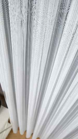 Ekru Zincir Çizgilli Gümüş Simli Tül Perde