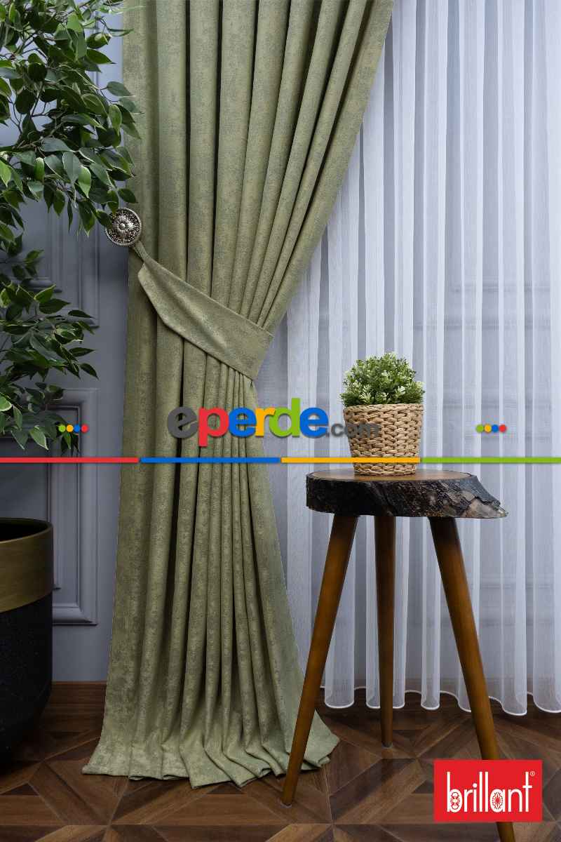 Brillant Mat Jakar Desen Fon Perde ( Dökümlü Fon )- Yeşil