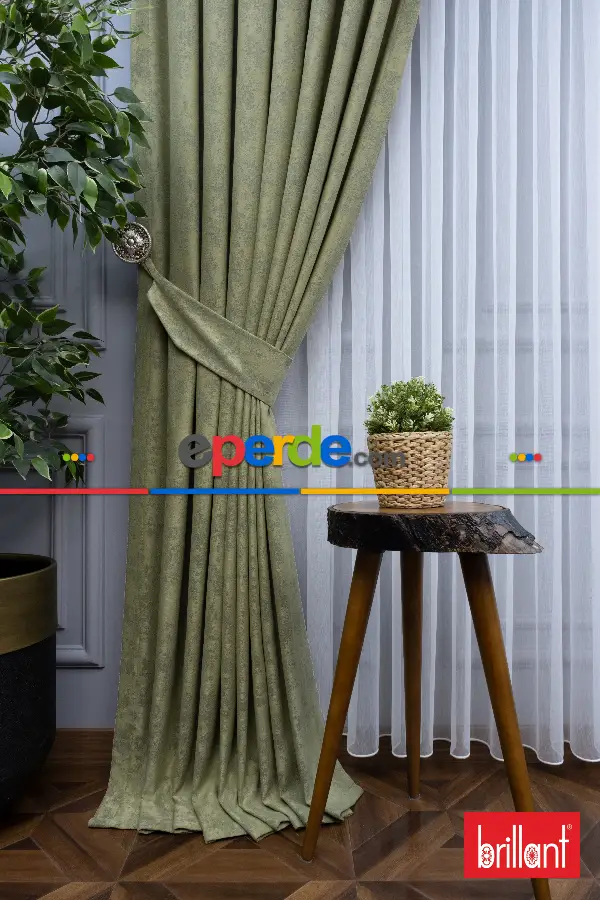 Brillant Mat Jakar Desen Fon Perde ( Dökümlü Fon )- Yeşil