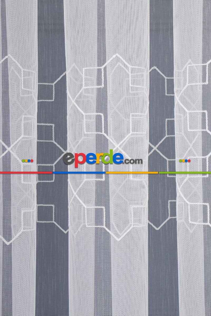 Salon Tül Perde - Geometri Nakış İşlemeli Tül Perde