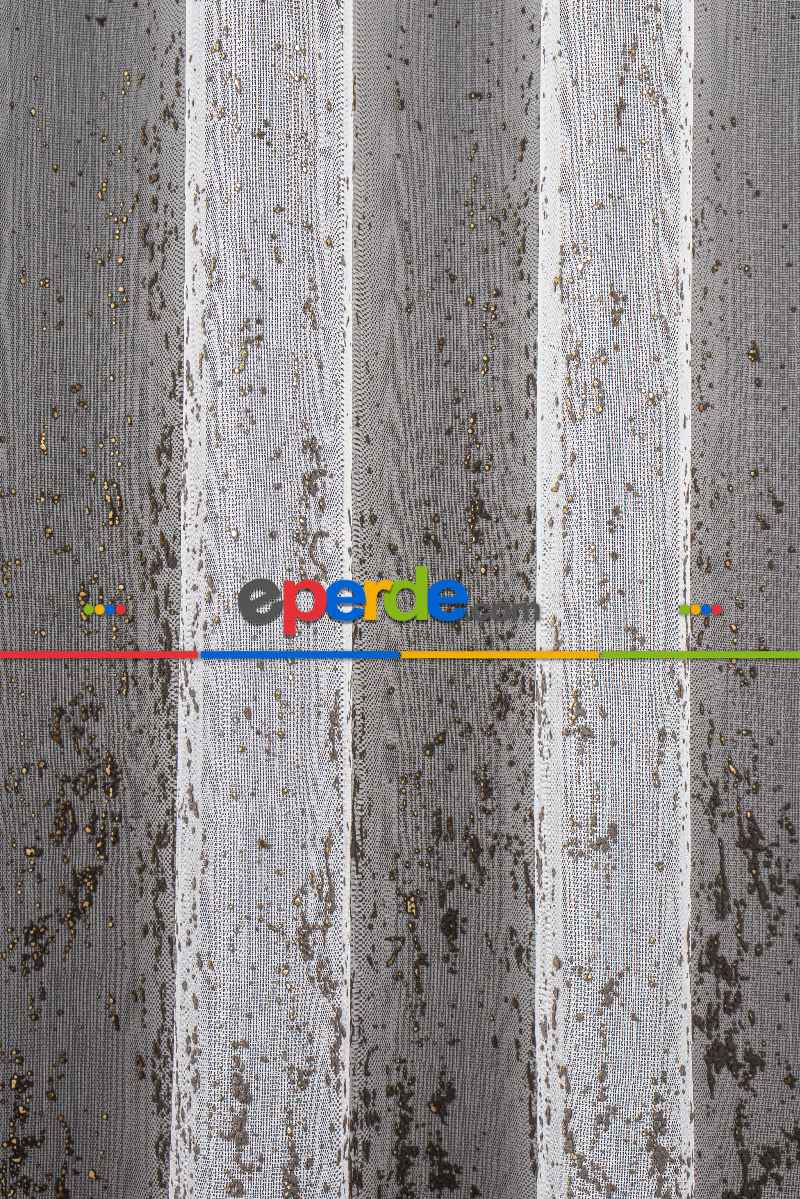 Altın/gümüş Etek Patine Desenli Tül Perde - Armür Dokuma Keten Efektli Zemin