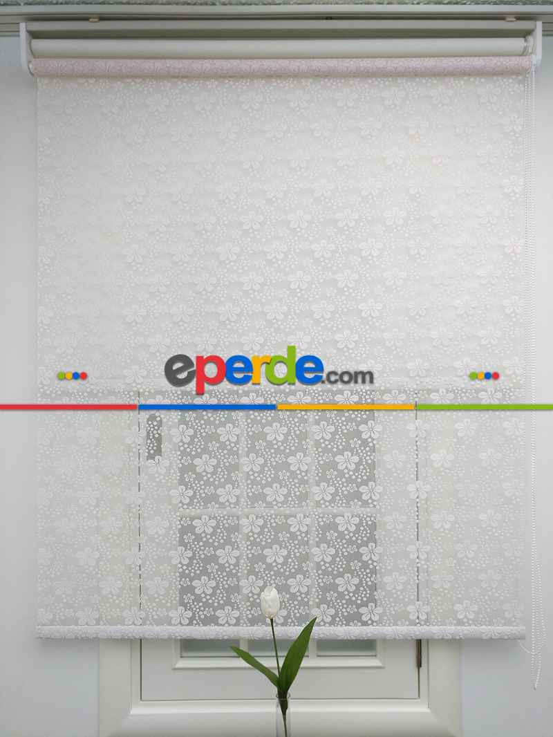 Jakar Örme Tül-feray 804 Pudra Çiftli Sistem Dantel Desenli Perde- Pudra