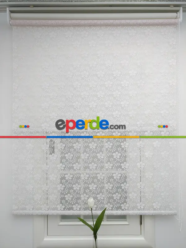 Jakar Örme Tül-feray 804 Pudra Çiftli Sistem Dantel Desenli Perde- Pudra