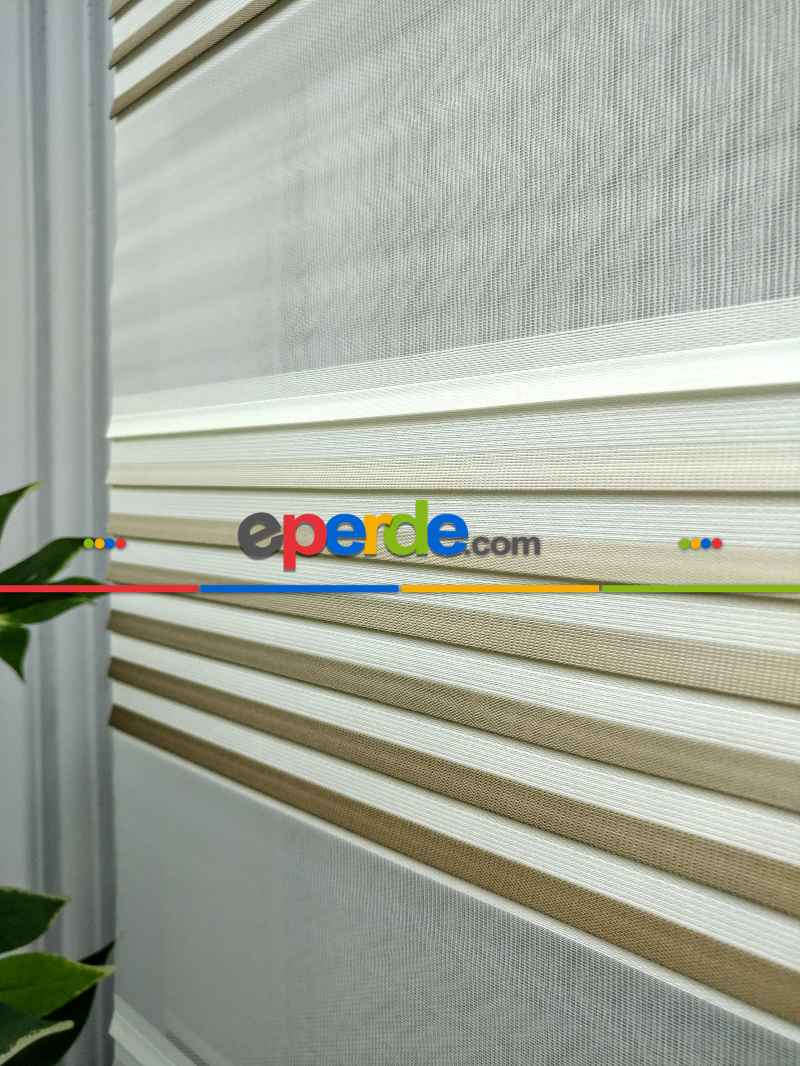 Mutfak - 2021 Sezonu - Degrade Renk Geçişli Geniş Pileli (plise) Perde- Vizon Rengi-ekru-kahve- Çok Renkli 3