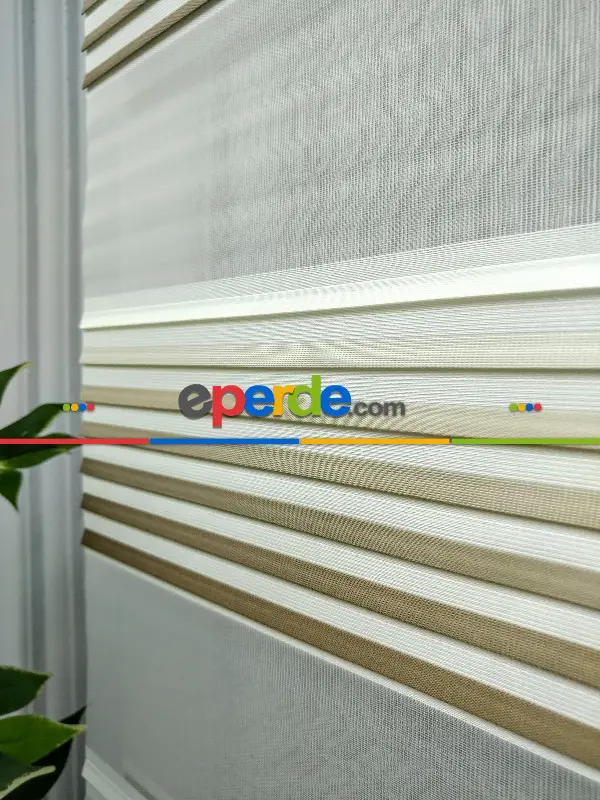 Salon Zebra Perde - 2021 Sezonu - Degrade Renk Geçişli Geniş Pileli (plise) Perde- Vizon Rengi