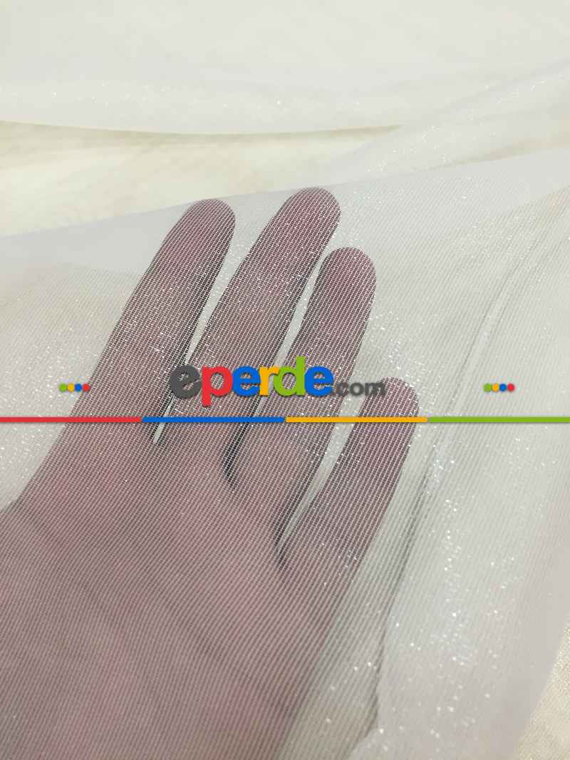 Mutfak - Pırıltılı Tül Parlak Zemin Işıltılı Simli Tasarım Yeni Tül- Beyaz-ekru