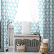 Çocuk Odası - Bebek Bulut Desenli Fon Perde Evim 484-2 Kumaşı Kalındır Duck Bezi Değildir- Mavi-beyaz