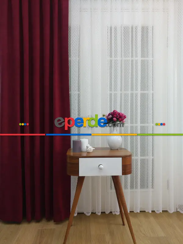 Petek Desenli Tül Perde- Ekru