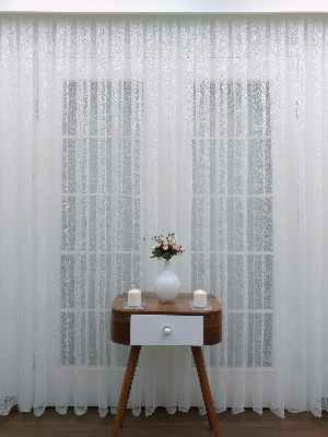 Ekru Desenli Fransız Danteli Tül Perde (geniş En 280cm)- Ekru