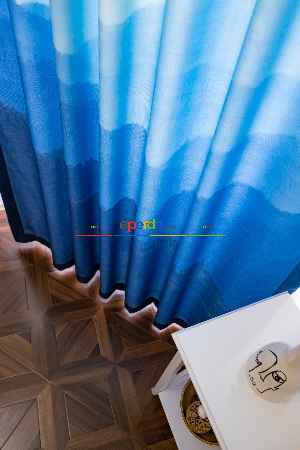 Hazır Ölçülü Dökümlü Kumaştan Mavi Dağ Manzaralı Baskılı Pilesiz Fon Perde 1. Kalite